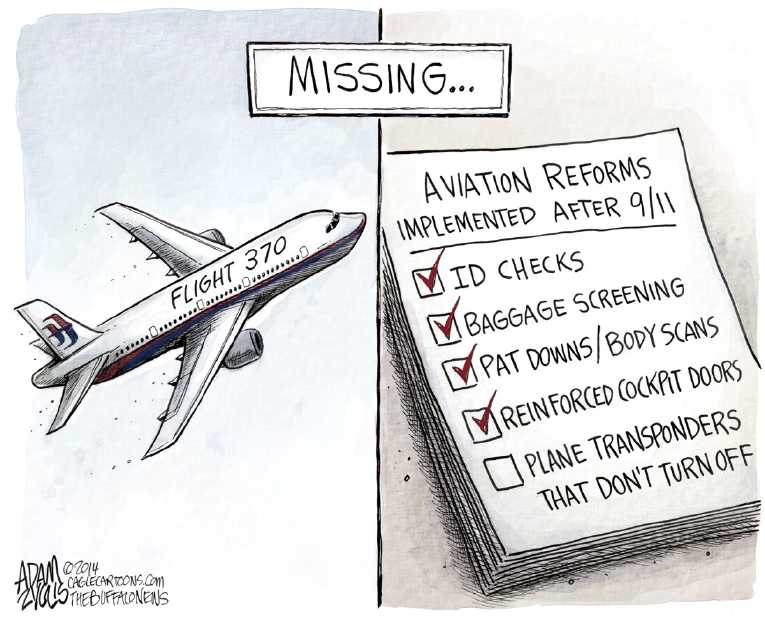 Political/Editorial Cartoon by Adam Zyglis, The Buffalo News on Flight 370 Still Missing