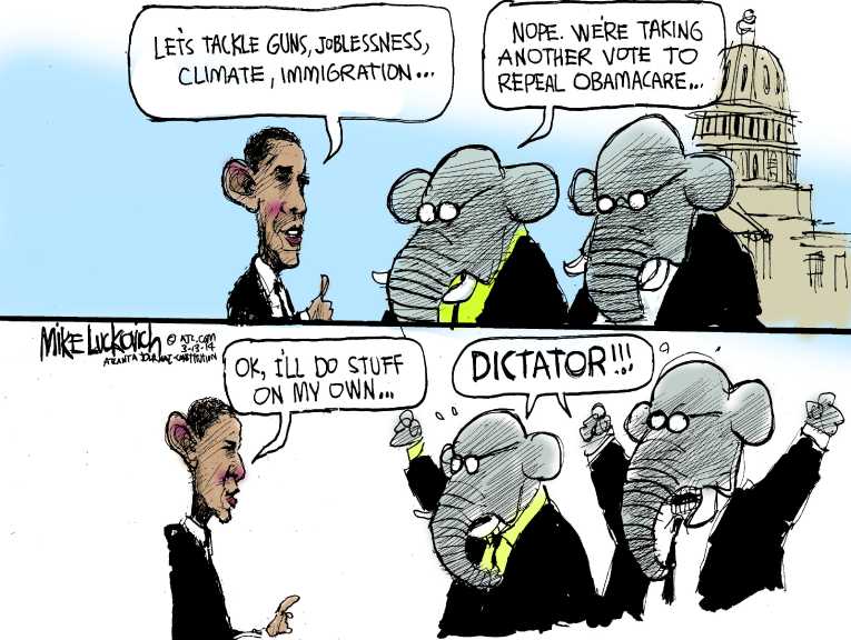 Political/Editorial Cartoon by Mike Luckovich, Atlanta Journal-Constitution on Obama Pursues His Agenda