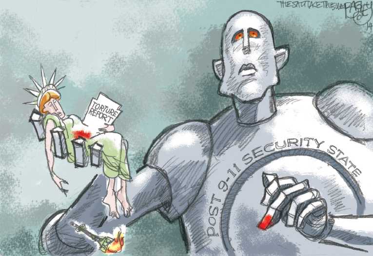 Political/Editorial Cartoon by Pat Bagley, Salt Lake Tribune on Senate Shocked by Spying