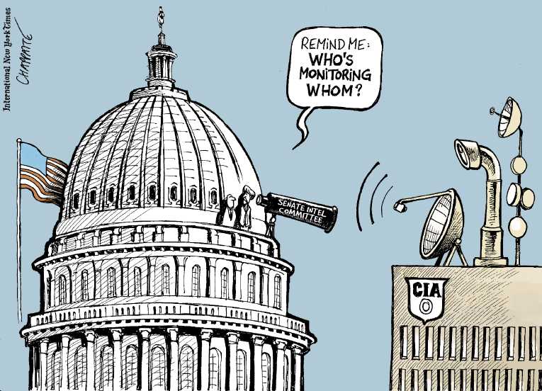 Political/Editorial Cartoon by Patrick Chappatte, International Herald Tribune on Senate Shocked by Spying