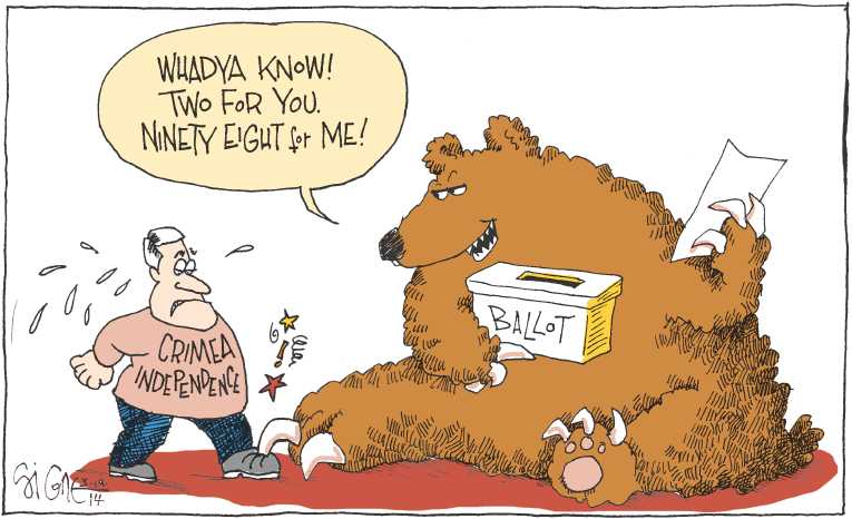 Political/Editorial Cartoon by Signe Wilkinson, Philadelphia Daily News on Crimea Votes for Independence