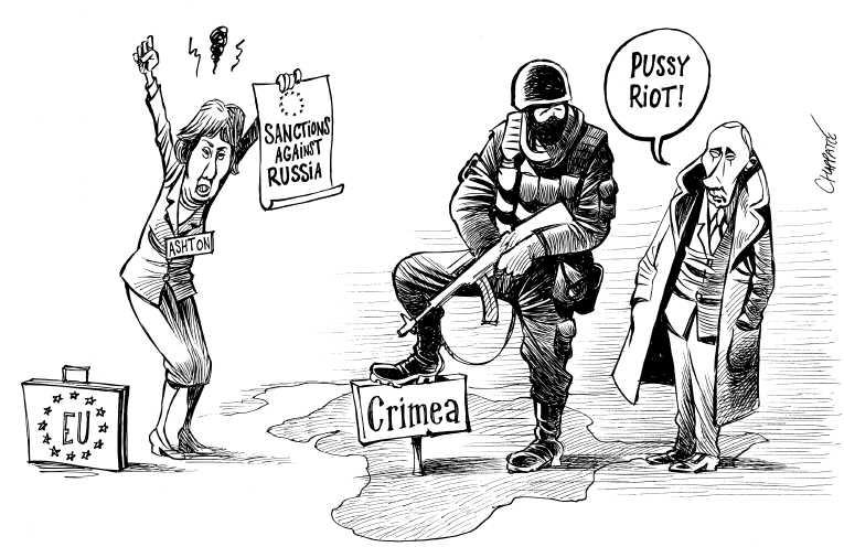 Political/Editorial Cartoon by Patrick Chappatte, International Herald Tribune on Crimea Votes for Independence
