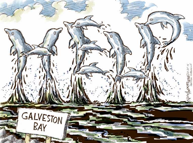 Political/Editorial Cartoon by Nick Anderson, Houston Chronicle on Major Oil Spill in Houston