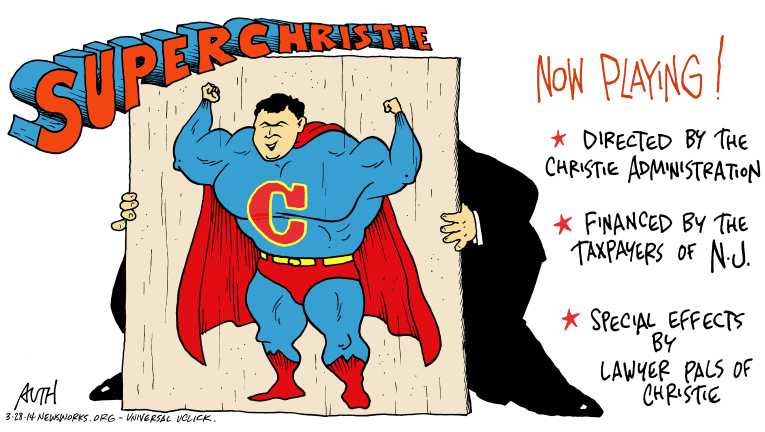 Political/Editorial Cartoon by Tony Auth, Philadelphia Inquirer on Chris Christie Exonerated