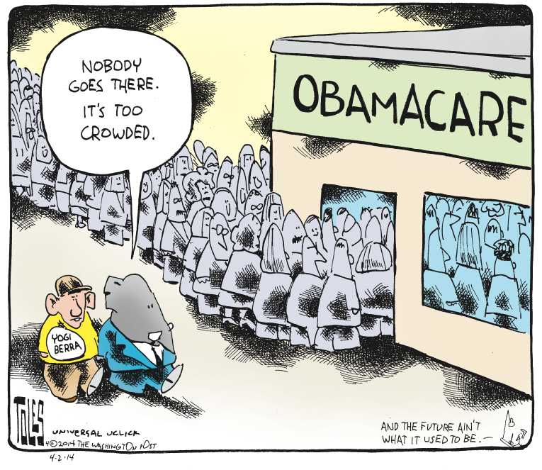 Political/Editorial Cartoon by Tom Toles, Washington Post on ObamaCare Signups Top 7 Million
