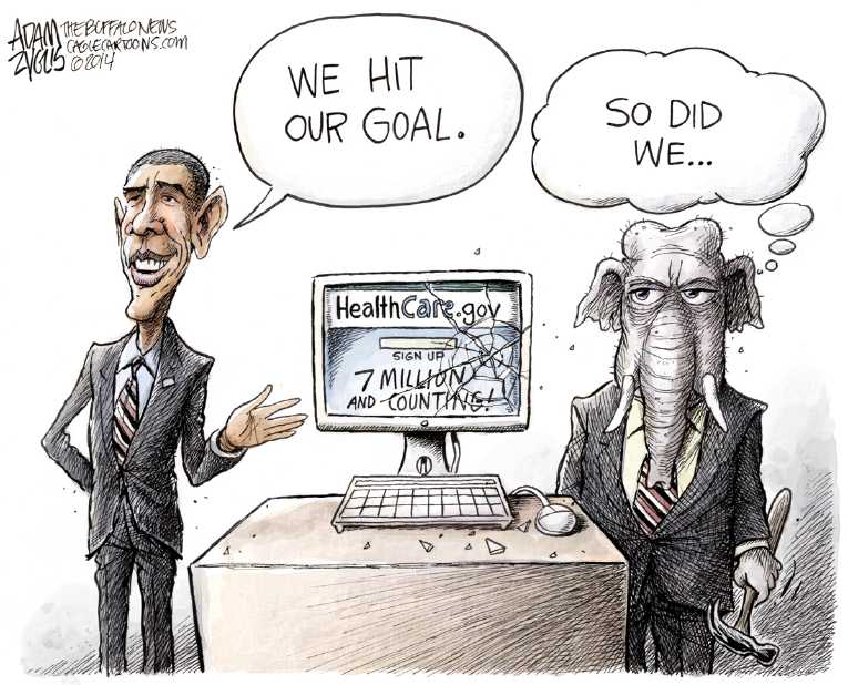 Political/Editorial Cartoon by Adam Zyglis, The Buffalo News on ObamaCare Signups Top 7 Million