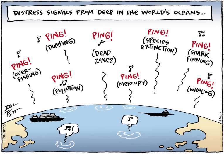Political/Editorial Cartoon by Joel Pett, Lexington Herald-Leader, CWS/CartoonArts Intl. on Search Finds Polluted Ocean