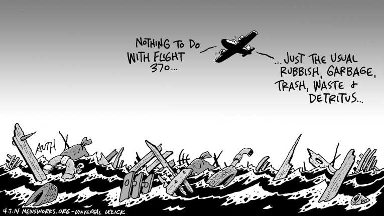 Political/Editorial Cartoon by Tony Auth, Philadelphia Inquirer on Search Finds Polluted Ocean