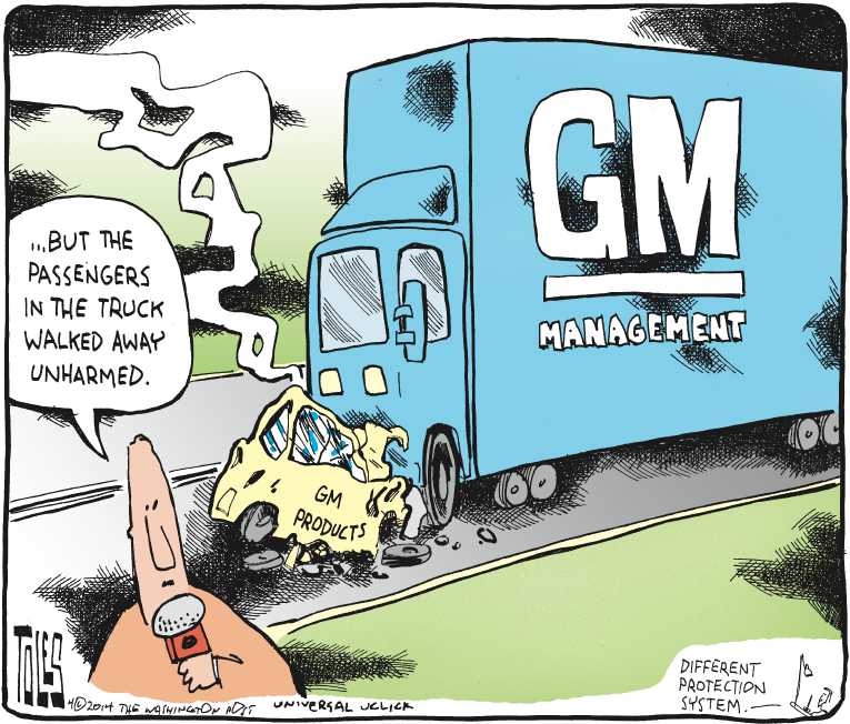 Political/Editorial Cartoon by Tom Toles, Washington Post on GM Recalls Millions