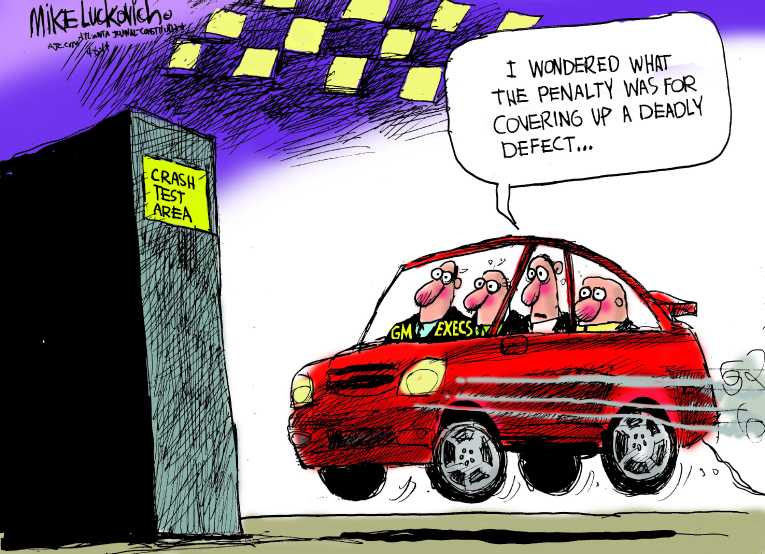 Political/Editorial Cartoon by Mike Luckovich, Atlanta Journal-Constitution on GM Recalls Millions