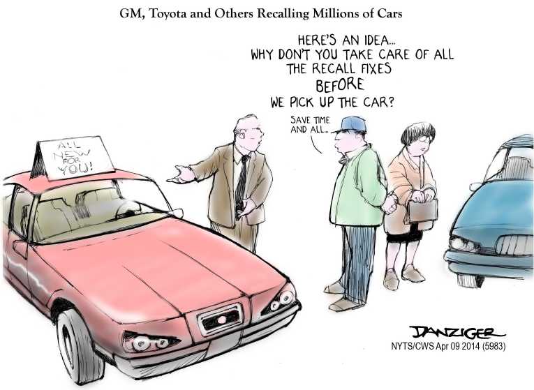 Political/Editorial Cartoon by Jeff Danziger, CWS/CartoonArts Intl. on GM Recalls Millions