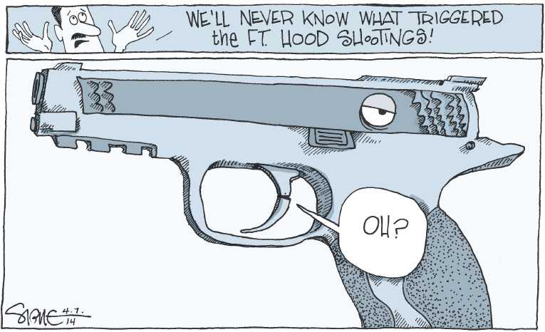 Political/Editorial Cartoon by Signe Wilkinson, Philadelphia Daily News on Another Fort Hood Shooting
