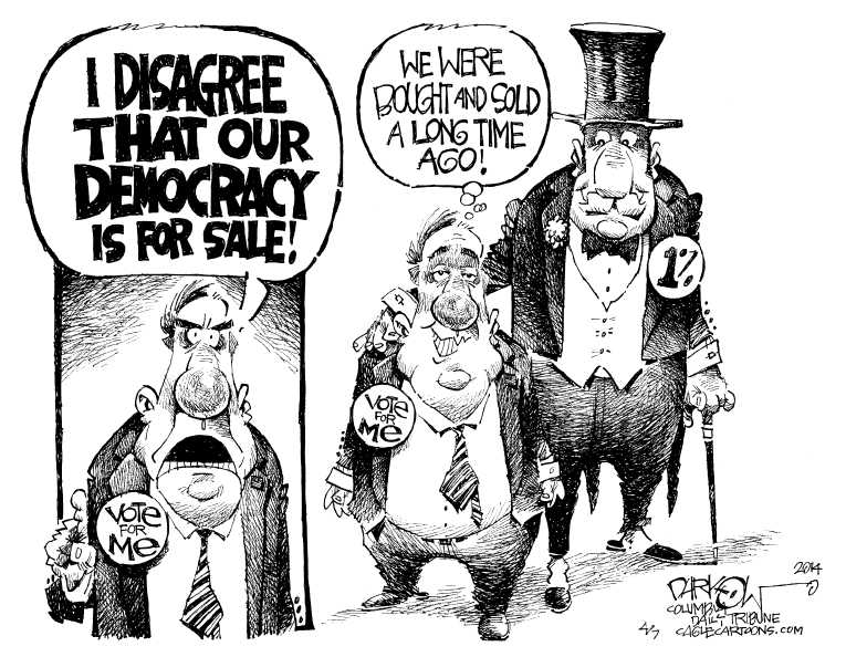 Political/Editorial Cartoon by John Darkow, Columbia Daily Tribune, Missouri on Capitalism Defeats Democracy