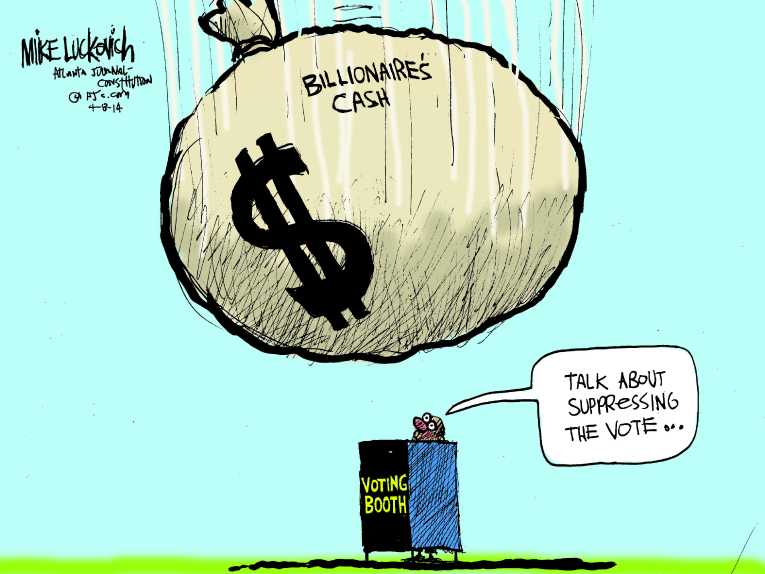 Political/Editorial Cartoon by Mike Luckovich, Atlanta Journal-Constitution on Capitalism Defeats Democracy