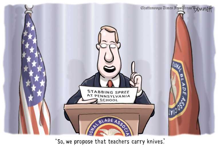 Political/Editorial Cartoon by Clay Bennett, Chattanooga Times Free Press on High School Student Stabs 22