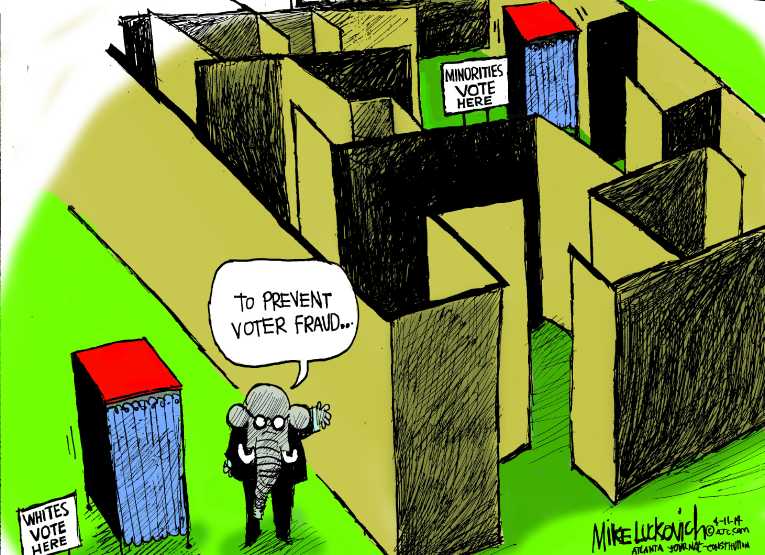 Political/Editorial Cartoon by Mike Luckovich, Atlanta Journal-Constitution on GOP Pushes Voting Restrictions