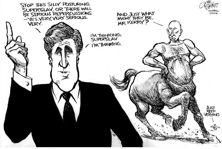 Political/Editorial Cartoon by Pat Oliphant, Universal Press Syndicate on Russia Poised for Invasion