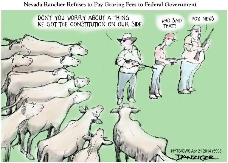 Political/Editorial Cartoon by Jeff Danziger, CWS/CartoonArts Intl. on Rancher Refuses to Pay Taxes