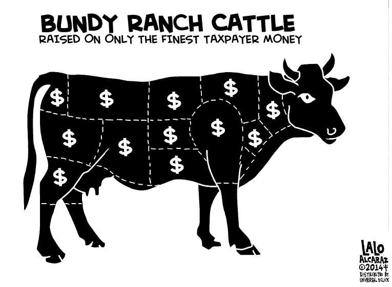 Political/Editorial Cartoon by Lalo Alcaraz on Rancher Refuses to Pay Taxes