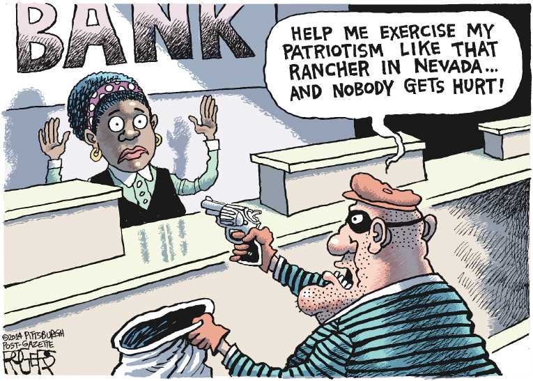 Political/Editorial Cartoon by Rob Rogers, The Pittsburgh Post-Gazette on Rancher Refuses to Pay Taxes