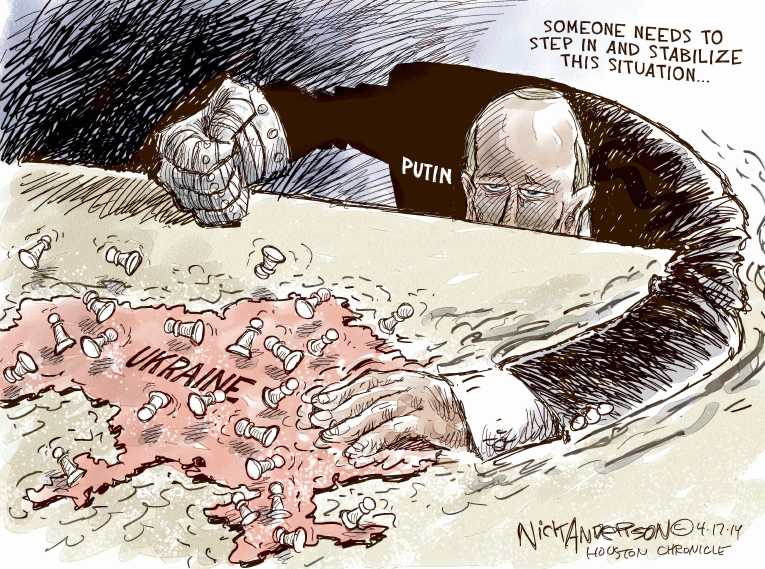 Political/Editorial Cartoon by Nick Anderson, Houston Chronicle on Russia Eyes Ukraine