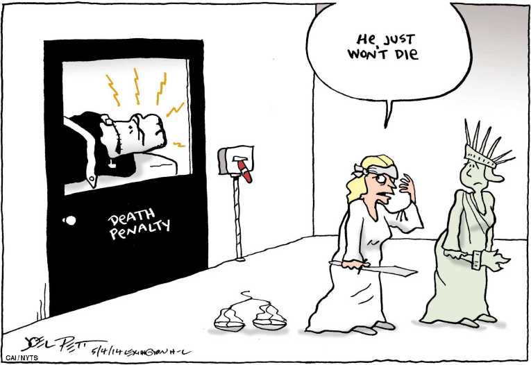 Political/Editorial Cartoon by Joel Pett, Lexington Herald-Leader, CWS/CartoonArts Intl. on Execution Poorly Executed
