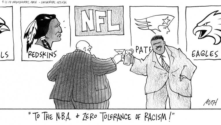 Political/Editorial Cartoon by Tony Auth, Philadelphia Inquirer on Sterling Fired by NBA