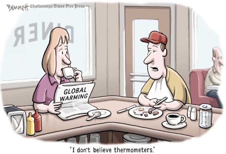 Political/Editorial Cartoon by Clay Bennett, Chattanooga Times Free Press on Ice Melt Irreversible