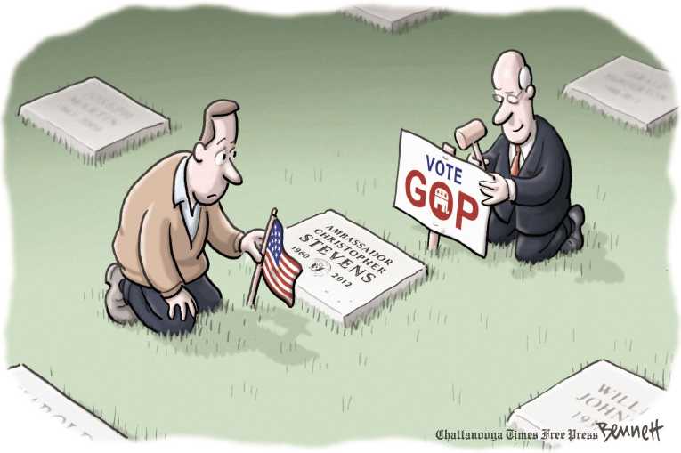 Political/Editorial Cartoon by Clay Bennett, Chattanooga Times Free Press on Republicans Outraged by Benghazi