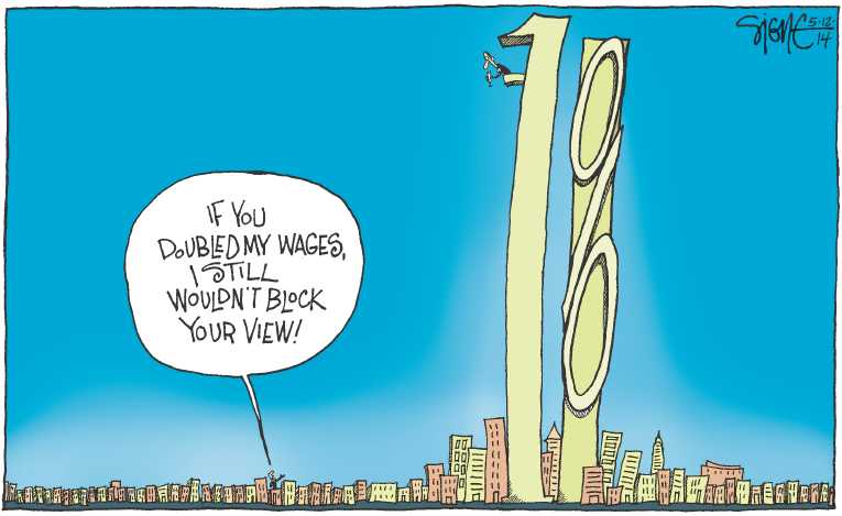 Political/Editorial Cartoon by Signe Wilkinson, Philadelphia Daily News on Middle Class Shrinking