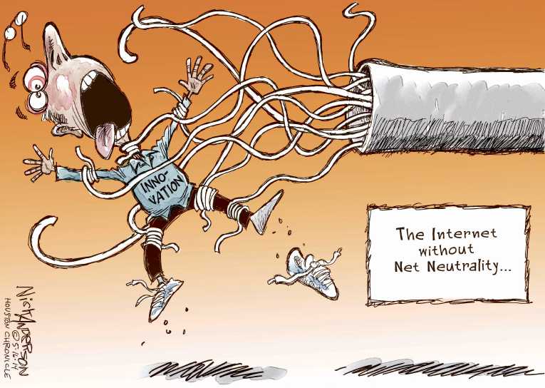 Political/Editorial Cartoon by Nick Anderson, Houston Chronicle on Net Neutrality Dies