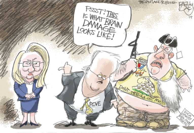 Political/Editorial Cartoon by Pat Bagley, Salt Lake Tribune on Rove Alleges Brain Damage