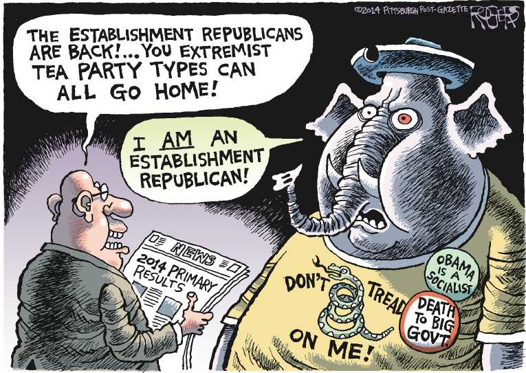 Political/Editorial Cartoon by Rob Rogers, The Pittsburgh Post-Gazette on Tea Party Takes Hit