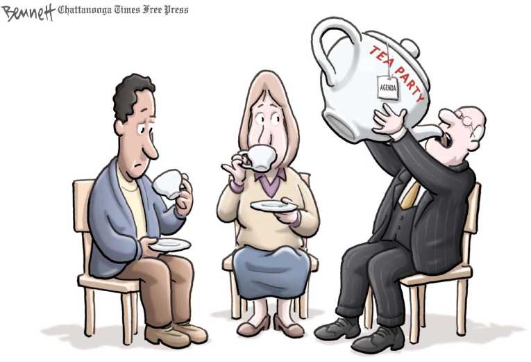 Political/Editorial Cartoon by Clay Bennett, Chattanooga Times Free Press on Tea Party Takes Hit
