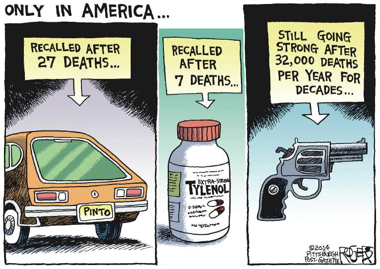 Political/Editorial Cartoon by Rob Rogers, The Pittsburgh Post-Gazette on Questions Remain After Killings