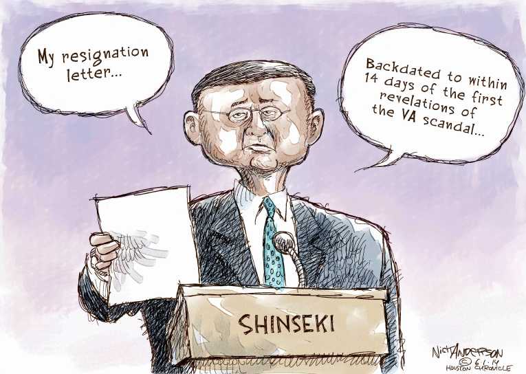 Political/Editorial Cartoon by Nick Anderson, Houston Chronicle on VA Head Shinseki Resigns