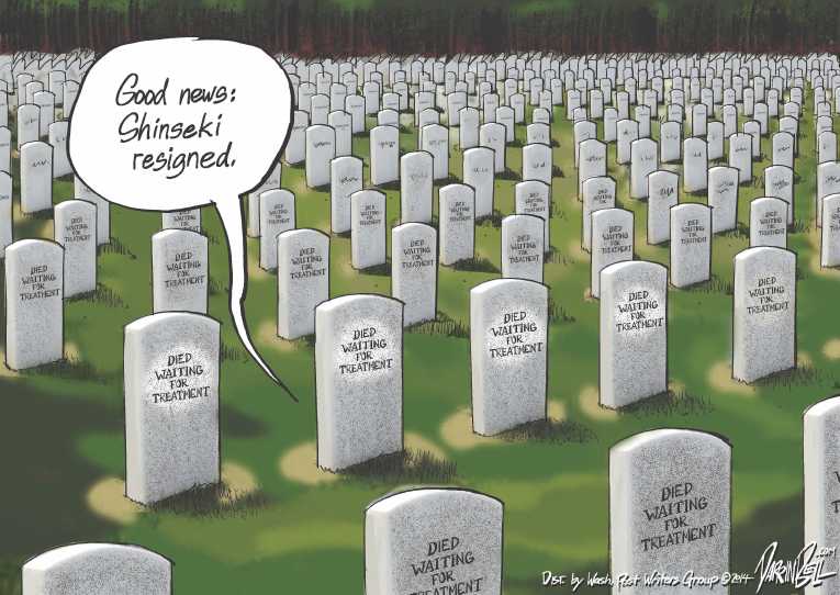 Political/Editorial Cartoon by Darrin Bell, Washington Post Writers Group on VA Head Shinseki Resigns