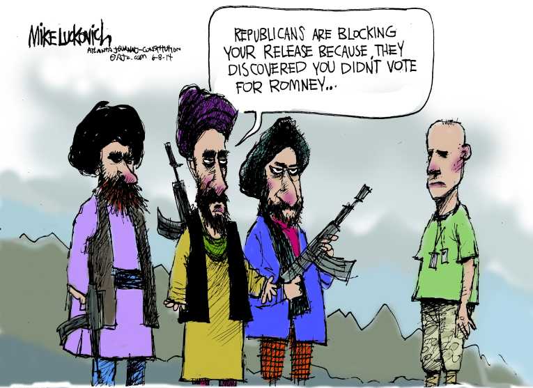 Political/Editorial Cartoon by Mike Luckovich, Atlanta Journal-Constitution on Prisoner Return Outrages GOP