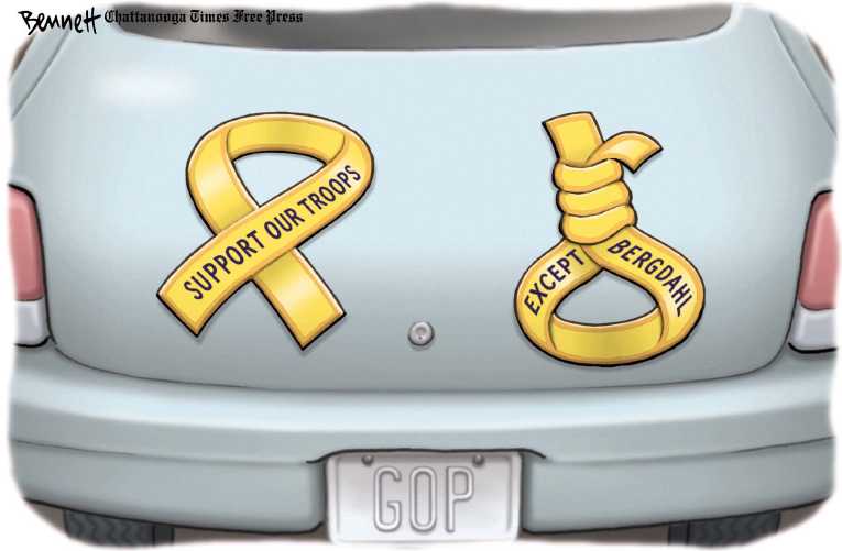 Political/Editorial Cartoon by Clay Bennett, Chattanooga Times Free Press on Prisoner Return Outrages GOP