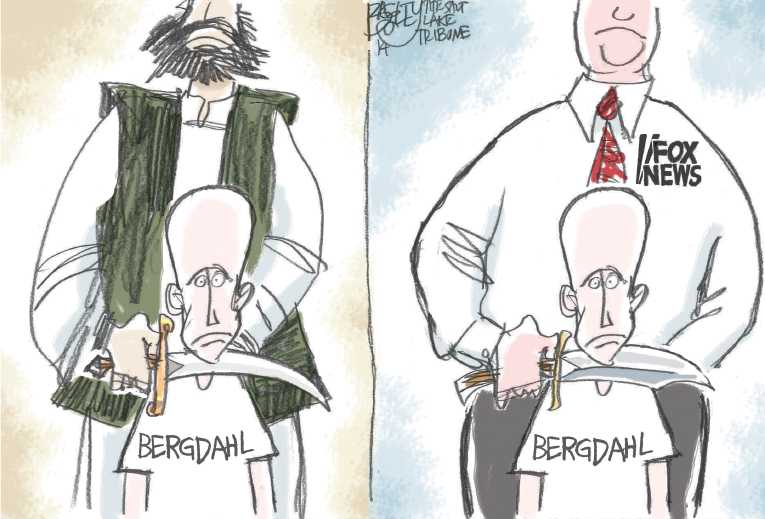 Political/Editorial Cartoon by Pat Bagley, Salt Lake Tribune on Prisoner Return Outrages GOP