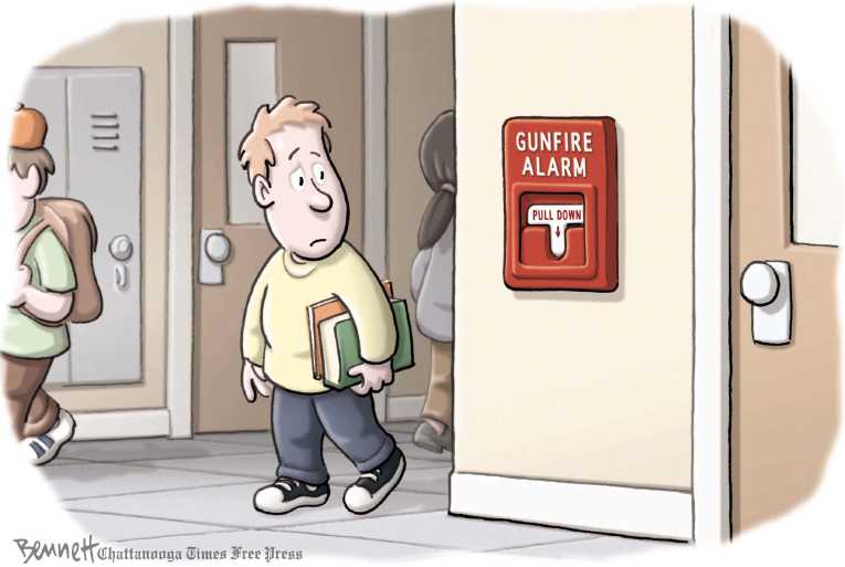 Political/Editorial Cartoon by Clay Bennett, Chattanooga Times Free Press on 2 Dead in School Shootings