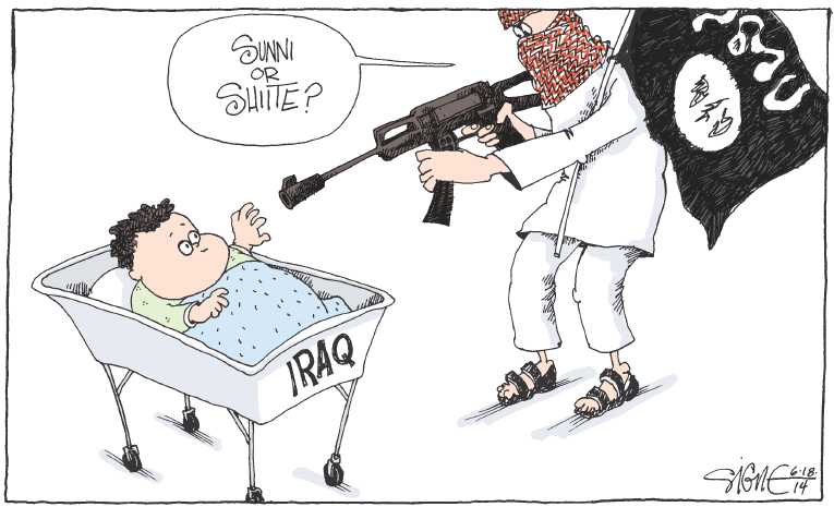 Political/Editorial Cartoon by Signe Wilkinson, Philadelphia Daily News on Rebels Advance in Iraq