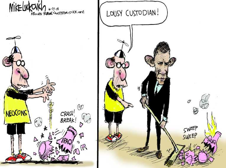 Political/Editorial Cartoon by Mike Luckovich, Atlanta Journal-Constitution on Obama Too Slow, Critics Charge