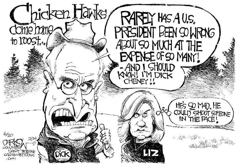Political/Editorial Cartoon by John Darkow, Columbia Daily Tribune, Missouri on Cheney Blasts President