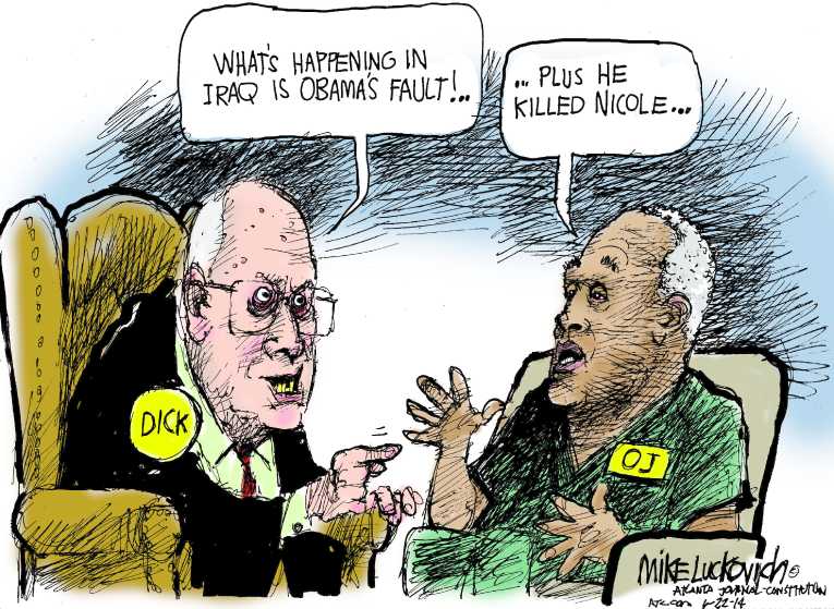 Political/Editorial Cartoon by Mike Luckovich, Atlanta Journal-Constitution on Cheney Blasts President