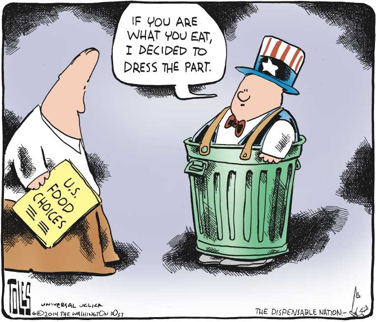 Political/Editorial Cartoon by Tom Toles, Washington Post on Americans Getting Fatter