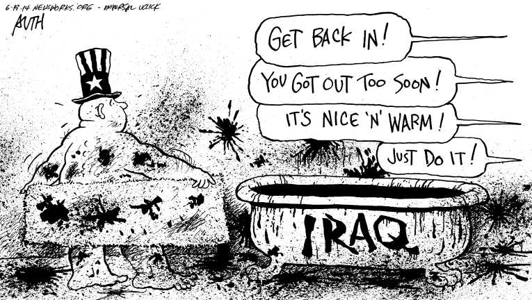 Political/Editorial Cartoon by Tony Auth, Philadelphia Inquirer on Iraq Disintegrating