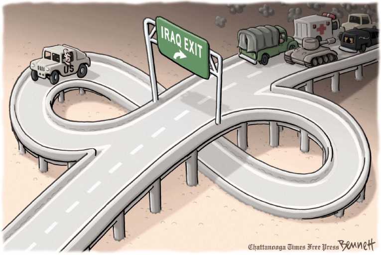 Political/Editorial Cartoon by Clay Bennett, Chattanooga Times Free Press on Iraq Disintegrating