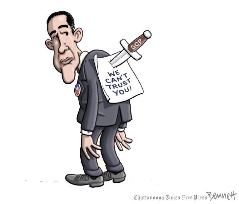 Political/Editorial Cartoon by Clay Bennett, Chattanooga Times Free Press on GOP Establishment Repels Tea Party