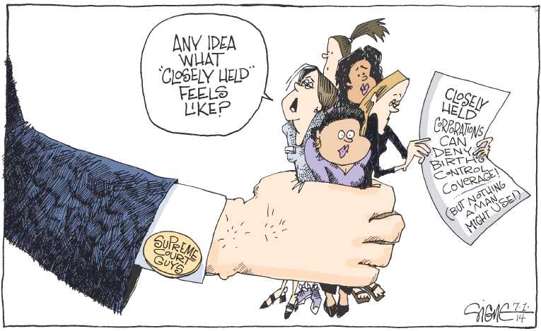 Political/Editorial Cartoon by Signe Wilkinson, Philadelphia Daily News on Another 5-4 Supreme Court Decision